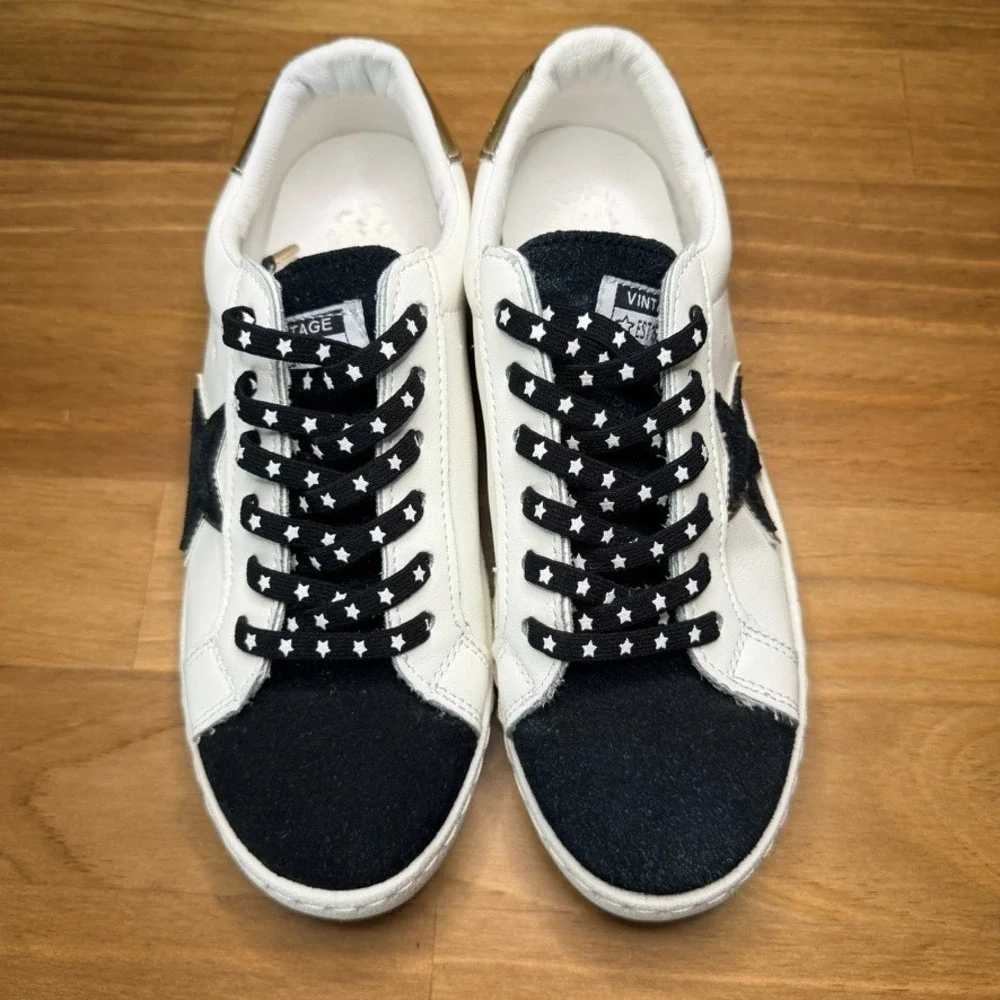 Vintage Havana Bianca Black White Star Leather Sneakers Women's Size 6